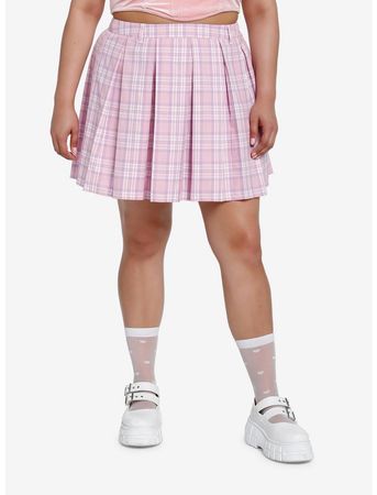 Sweet Society Pink & Lavender Plaid Pleated Skirt Plus Size | Hot Topic