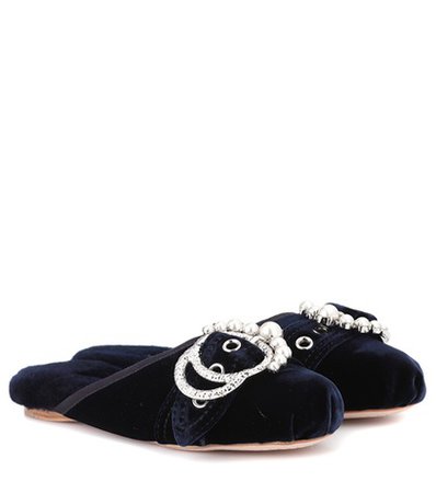 Embellished velvet slippers