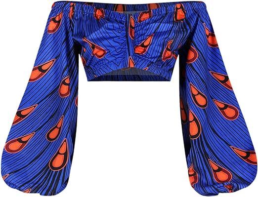 Mocure Women African Off Shoulder Crop Top Bohemia Printing Tube Blouse for Party Rave Festival at Amazon Women’s Clothing store