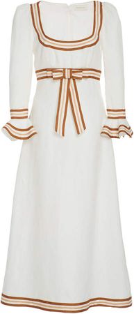 Striped Bow-Detailed Linen Dress