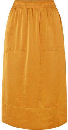 Crinkled-satin Midi Skirt - Yellow