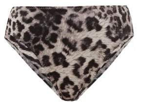 Leopard Print High Rise Bikini Briefs - Womens - Grey Print