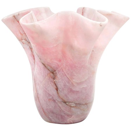 Extra Large Vase Sculpture Handmade of Solid Block of Rose Quartz Pieruga, Italy