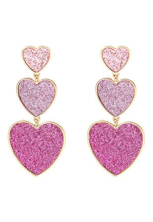 Glittering Triple-Heart Drop Earrings - Retro, Indie and Unique Fashion