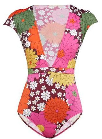 Esterika Floral Print Swimsuit - Womens - Burgundy Print