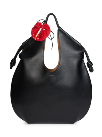 black leather Loewe bag with red lotus