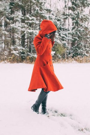 red coat women model winter