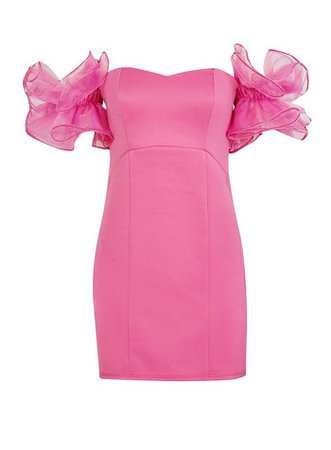 PETITE Pink Organza Sleeve Bodycon Dress | Miss Selfridge