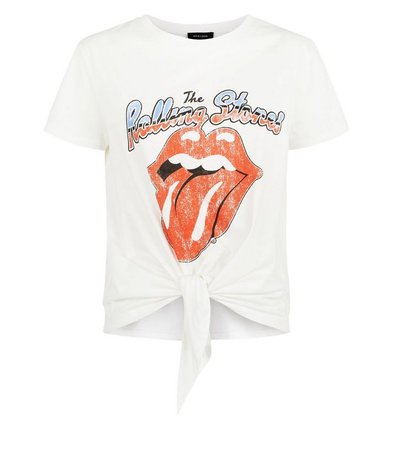 White Rolling Stones Tie Front T-Shirt | New Look