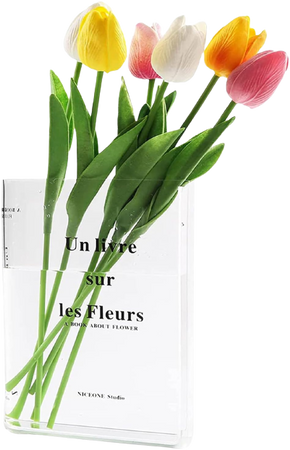 Book Vase for Flowers, Clear Acrylic Book Vases Aesthetic Modern Cute Artistic and Cultural Flavor Decorative for Living Room Office Bookshelf Bedroom Home Decor