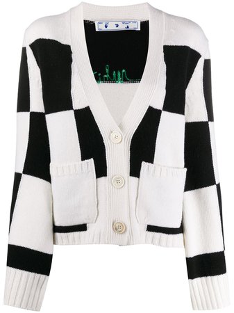 Off-White Embroidered Logo Checked Cardigan - Farfetch
