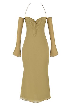 Clothing : Midi Dresses : 'Naomi' Olive Halter Midi Dress