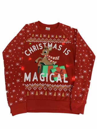 Junior Womens Red Light Up Christmas is Magical Rudolph Christmas Sweatshirt XS - Walmart.com