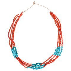Fantastic Kim Yubeta Turquoise and Coral Necklace For Sale at 1stdibs