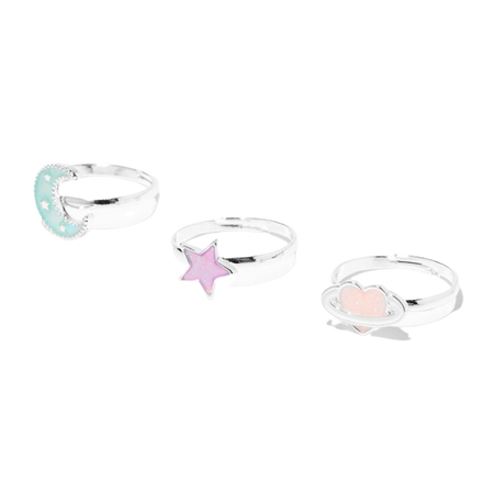 Claire's Silver Celestial Glow In The Dark Rings - 3 Pack