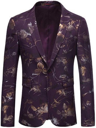 Mens Dress Floral Suit Slim Fit Single Breasted Stylish Casual Printed Blazer Jacket Purple at Amazon Men’s Clothing store