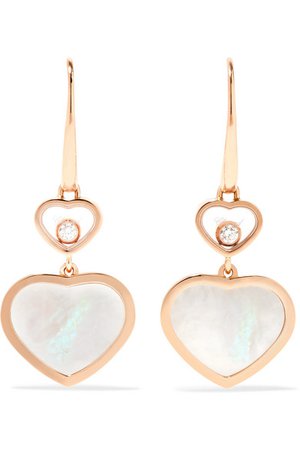 Chopard | Happy Hearts 18-karat rose gold, diamond and mother-of-pearl earrings | NET-A-PORTER.COM