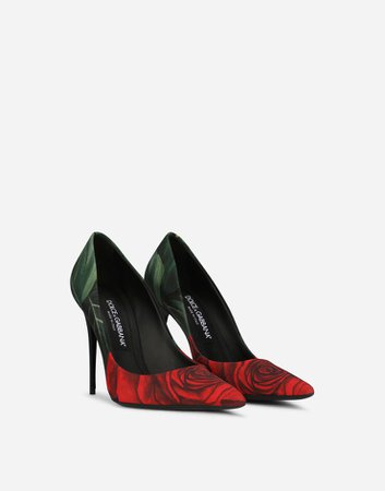 Rose-print jersey pumps in Multicolor for Women | Dolce&Gabbana®