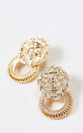 Gold Lion Door Knocker Earrings - Earrings - Jewellery - Accessories | PrettyLittleThing