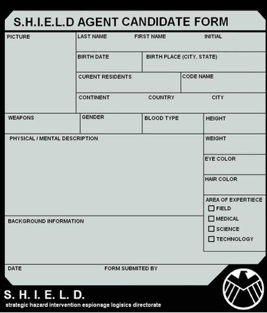 S.H.I.E.L.D Agent Candidate Form