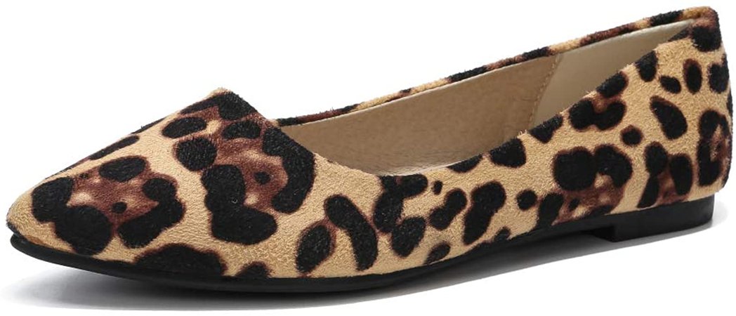 Amazon.com | MAIERNISI JESSI Women's Casual Leopard Print Pointed Toe Ballet Flat Shoes Khaki 40 - US 8 | Flats