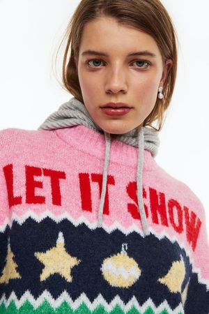 Jacquard-knit jumper - Pink/Christmas motif - Ladies | H&M GB