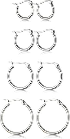 Amazon.com: ORAZIO 4 Pairs Stainless Steel Hoop Earrings Set Cute Huggie Earrings for Women,Silver-Tone,10MM-20MM: Clothing, Shoes & Jewelry