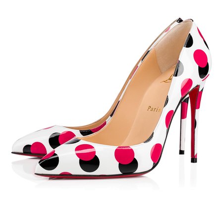 Pigalle Follies 100 White-Bangal Rose Patent Polka Dots - Women Shoes - Christian Louboutin