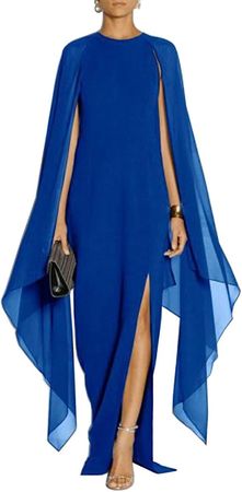 Amazon.com: MAYFASEY Women's Elegant High Split Flared Sleeve Long Formal Evening Gown Dress with Cape Blue S : Clothing, Shoes & Jewelry