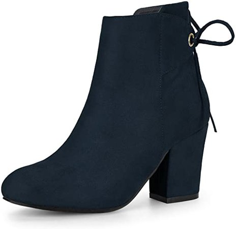 Amazon.com | Allegra K Women's Round Toe Block Heel Zipper Navy Blue Ankle Boots - 9 M US | Ankle & Bootie
