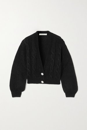 Black Cropped cable-knit cardigan | Alessandra Rich | NET-A-PORTER