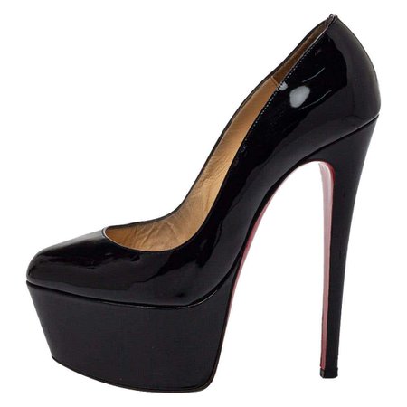 Christian Louboutin Black Patent Leather Daffodile Platform Pumps Size 38 For Sale at 1stDibs