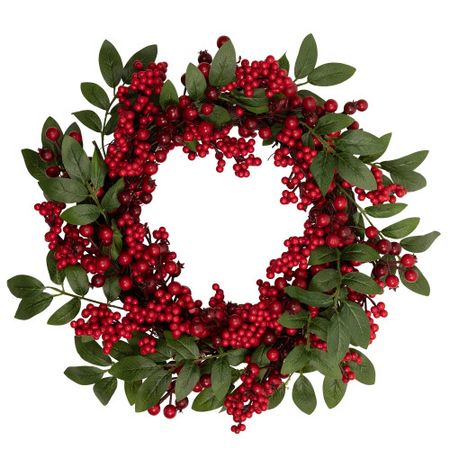 Lush Berry & Leaf Artificial Christmas Wreath, 18-Inch, Unlit | Christmas Central