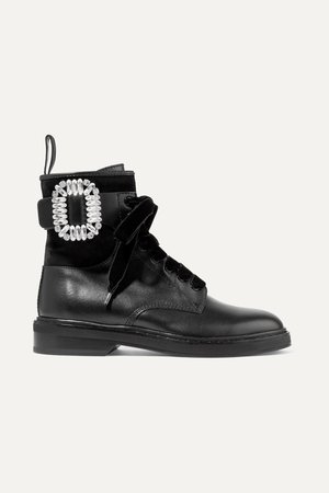 Black Viv Rangers crystal-embellished paneled leather and suede ankle boots | Roger Vivier | NET-A-PORTER