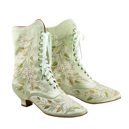 Green Embroidered Victorian Boots