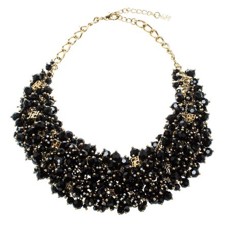 Carolina Herrera, Black Beads Gold Tone Statement Necklace