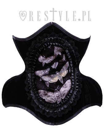 Black dramatic curved corset with detachable cameo "WH9 Moths Cameo Underbust" | CORSETS | Restyle.pl