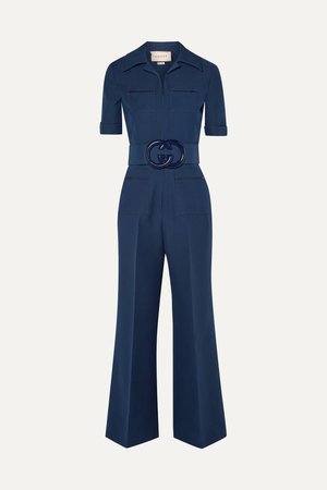Navy Belted wool and silk-blend cady jumpsuit | Gucci | NET-A-PORTER