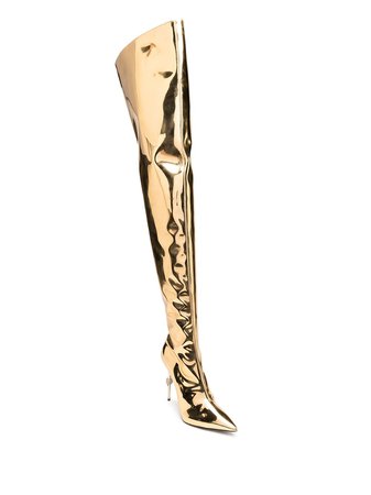 Philipp Plein metallic thigh-high skull stiletto boots gold A20SWSD0388PTE003N - Farfetch
