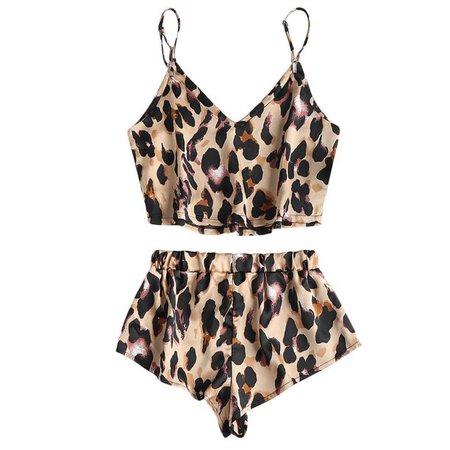 MISOWMNJOY - 2PCS Women Sling Leopard Print Satin Cami Top High Cut Shorts Pajama Set - Walmart.com - Walmart.com