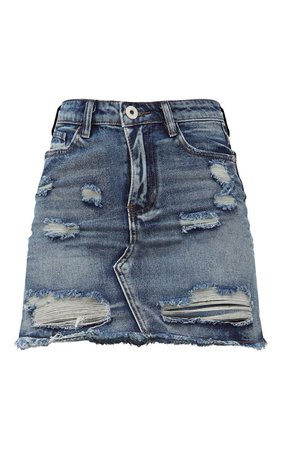 Vintage Wash Distressed Rip Denim Mini Skirt | PrettyLittleThing USA