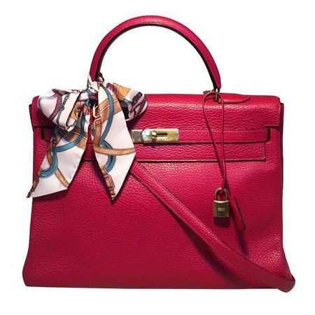 Hermes Red Clemence Leather Gold GHW 35cm Kelly bag For Sale at 1stdibs