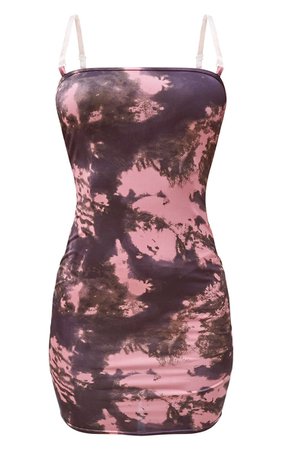 Pink Tie Dye Slinky Clear Strap Bodycon Dress | PrettyLittleThing USA