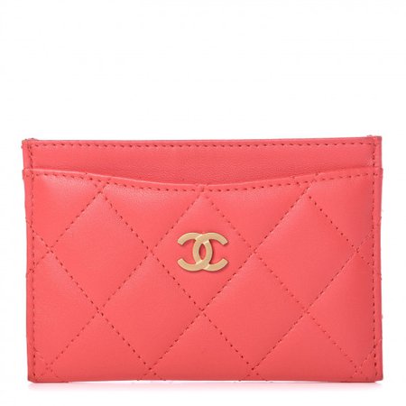 CHANEL Lambskin Quilted Card Holder Red 396336