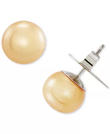 Macy's Cultured Freshwater Button Pearl (10mm) Stud Earrings in Sterling Silver - Champagne