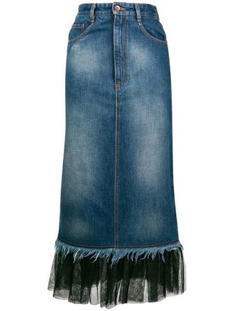 HOUSE OF HOLLAND tulle-trimmed denim skirt $271 - Buy Online SS19 - Quick Shipping, Price
