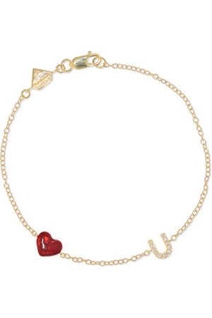 Alison Lou | Love U 14-karat gold, diamond and enamel bracelet | NET-A-PORTER.COM