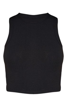 Black Rib Racer Neck Vest | PrettyLittleThing