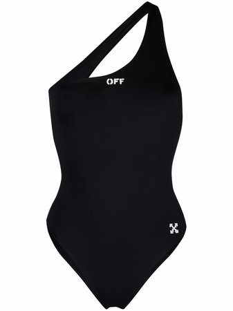 Shop Off-White Arrow plaque one shoulder swimsuit with Express Delivery - FARFETCH