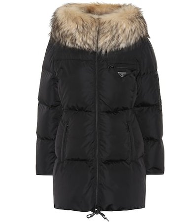 Fur-trimmed quilted down jacket